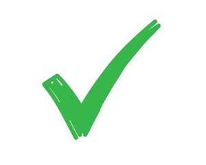 Hand drawn green check mark isolated on white background