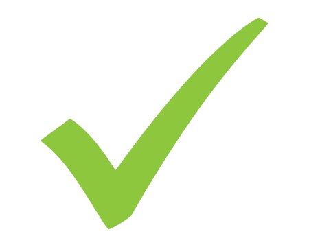 Green check mark isolated on white background, confirmation