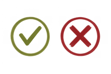 Checkmark and cross sign vector symbols representing approval, rejection, choice, or decision-making on a transparent background