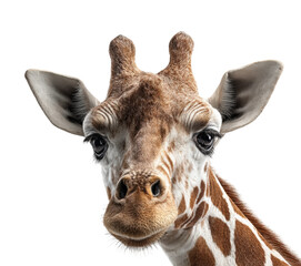 Fototapeta premium Giraffe wildlife sanctuary animal portrait eye level isolated on transparent background