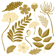 Fototapeta premium Gold flower png sticker botanical clipart set