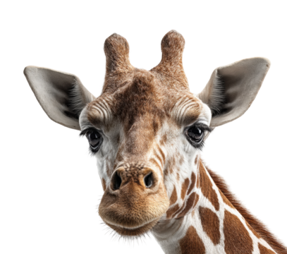 Giraffe wildlife sanctuary animal portrait eye level isolated on transparent background