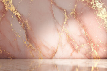 Fototapeta premium Rose and Gold Marble Background with Polished Reflection, Luxury Studio Wall Design