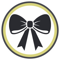 Elegant black ribbon bow graphic icon in a double-ringed circle for presents and events design