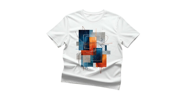 White short sleeve garment displays modern abstract geometric graphic design