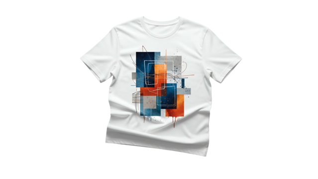 White short sleeve garment displays modern abstract geometric graphic design