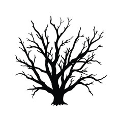 Obraz premium Silhouette of a deciduous tree with bare branches against a white background, dead branch cluster silhouette vector illustration
