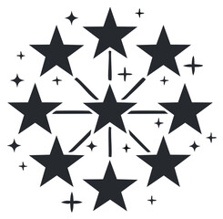 Obraz premium Stylized Starburst with Black Stars, Crosses and Sparkles Arranged in Circular Pattern