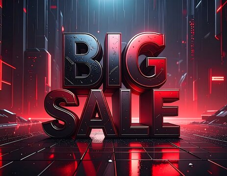 Bold, 3D "Big Sale" text against a futuristic, illuminated cityscape backdrop