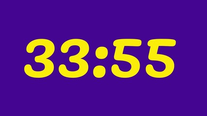 Countdown timer from 34 minute to 33 minute on purple background