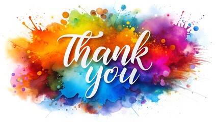 Colorful thank you message with vibrant watercolor splashes and splatters