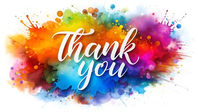 Colorful thank you message with vibrant watercolor splashes and splatters