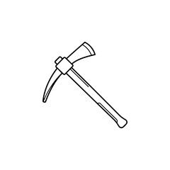 Line art illustration of a pickaxe and shovel tool, a mining instrument used for digging and breaking ground