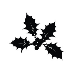 Silhouette illustration of holly leaves and berries, a symbol of Christmas holiday, holly branch silhouette vector illustration