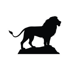 Majestic Lion Silhouette Surveying the Landscape from Rocky Outcrop, Standing Proudly and Strong, lion standing on silhouette vector illustration