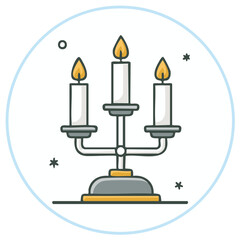 Obraz premium Decorative Candelabra with Three Burning Candles within Light Blue Circle Icon Art