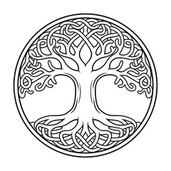 Celtic Tree of Life Vector – Yggdrasil Tree Knotwork Circle Design, Roots and Branches Mandala Vector -9