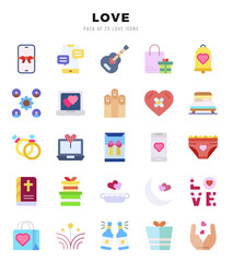 Collection of Love 25 Flat Icons Pack.