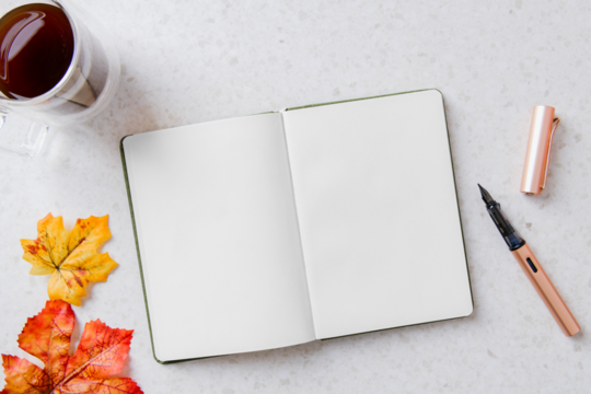 Notebook mockup png, autumn stationery, flat lay design