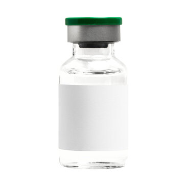 Png injection vial glass bottle with white label mockup