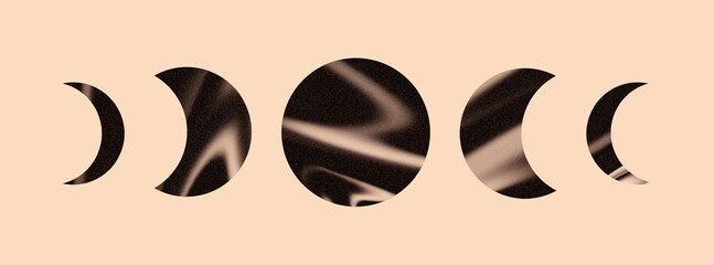 Minimalist composition featuring moon phases in abstract dark beige and coffee brown tones on a warm nude background. Elegant celestial wall art ideal for modern interiors and boho-inspired decor.