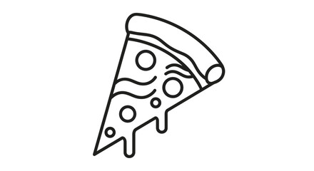 Hand drawn slice of delicious pepperoni pizza with melting cheese and wavy sauce lines simple line art isolated on white background