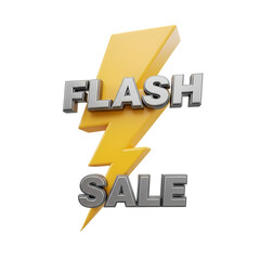 Lightning bolt announces flash sale with bold metallic lettering for urgent promotion offer
