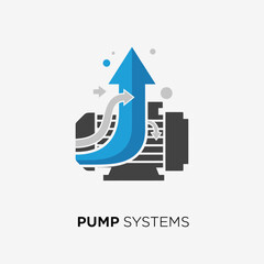 Pump Systems: Modern Logo for Fluid Dynamics and Engineering Abstract Motor and Upward Flow Icon for Industrial Brand