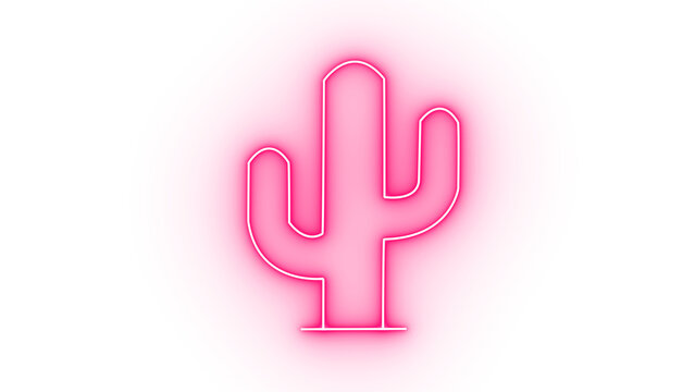 Illustration of pink neon sign of a cactus, isolated on transparent background