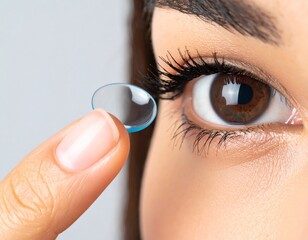 Close-up d'une femme mettant des lentilles de contact dans ses yeux