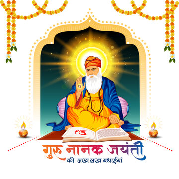 Happy Guru Nanak Jayanti. Indian Sikh Guru Guru Nanak Dev birth celebration post design.