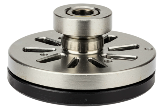 Industrial metal clutch plate and bearing assembly component on a transparent background