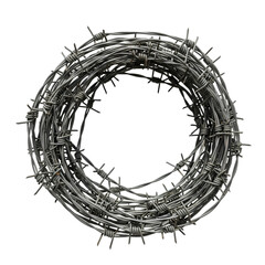 Roll of sharp barbed wire fence, conveying danger, security, and protection in a circular form