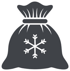 Christmas gift sack with snowflake icon solid glyph illustration for winter holidays