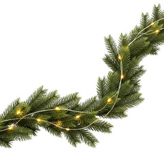 Elegant Christmas fir garland with sparkling fairy lights, perfect for holiday designs
