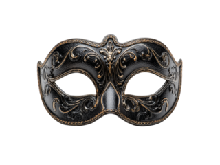 Elegant black and gold venetian masquerade mask, Isolated On White Background, Png Transparent