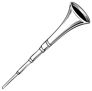 Black and white vector illustration of an ancient ceremonial horn or trumpet
