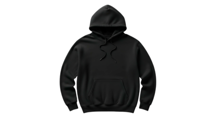 Solid black hooded sweatshirt mockup displayed against a dark background