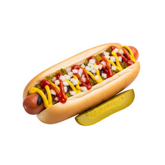 Enjoy a classic hotdog loaded with ketchup, mustard, relish and onion with a pickle!