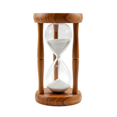 Elegant wooden hourglass with flowing white sand symbolizing passing time and moments