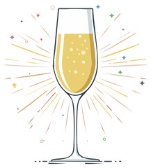 Champagne Glass Festive Illustration with Sparkles and Bubbles Holiday Toast