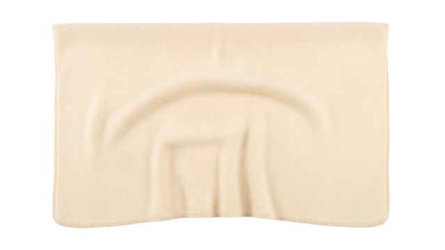 Rectangular piece of soft fabric material displays subtle folds against a dark background