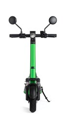 Fototapeta premium Front view of a green electric scooter, mirrors, and black accents