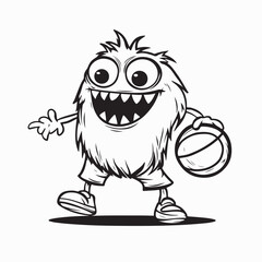 Fototapeta premium Funny Cartoon Monster Basketball Vector Illustration on white background