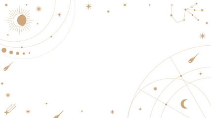 Gold galaxy png frame, simple sky element for planner, transparent background