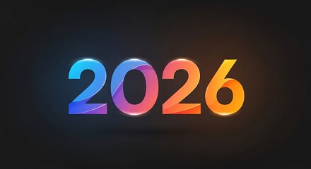 Vibrant 2026 Digital Illustration on Dark Background, Year Concept.