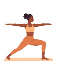 Fototapeta premium Illustrated woman in yoga pose on a mat, arms outstretched