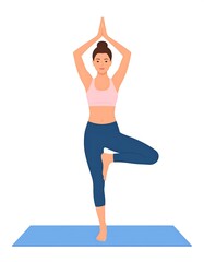 Fototapeta premium Illustration of a woman performing the tree pose in yoga