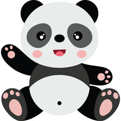 Cute Cartoon Panda Waving Its Paw Sitting On Transparent Background Adorable Mammal Character With Black And White Fur And Pink Cheeks