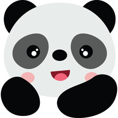 Cute cartoon panda with rosy cheeks and black eyes smiling adorably with outstretched paws against a clear white background